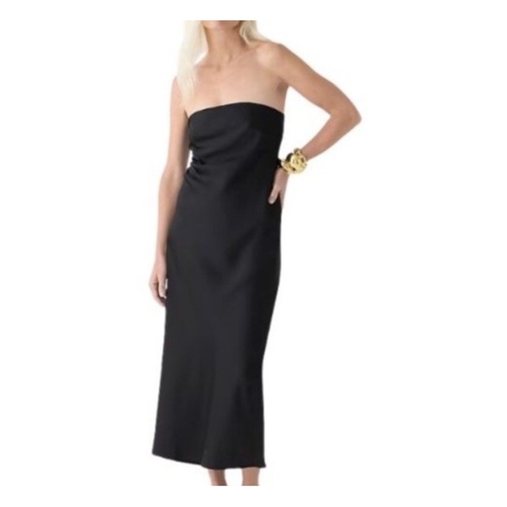 J.Crew‎ Collection Black Strapless Silk Satin Midi Column Dress Size 6